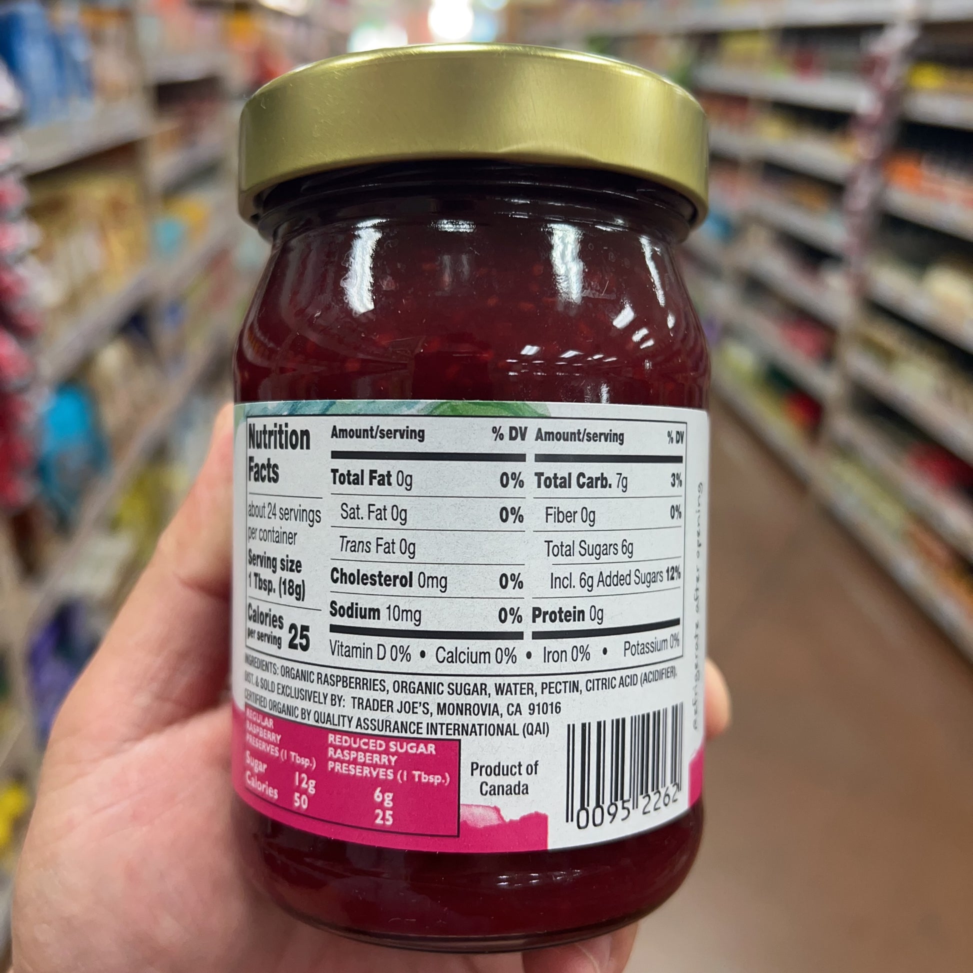 Trader Joe's Organic Reduced Sugar Raspberry Preserves