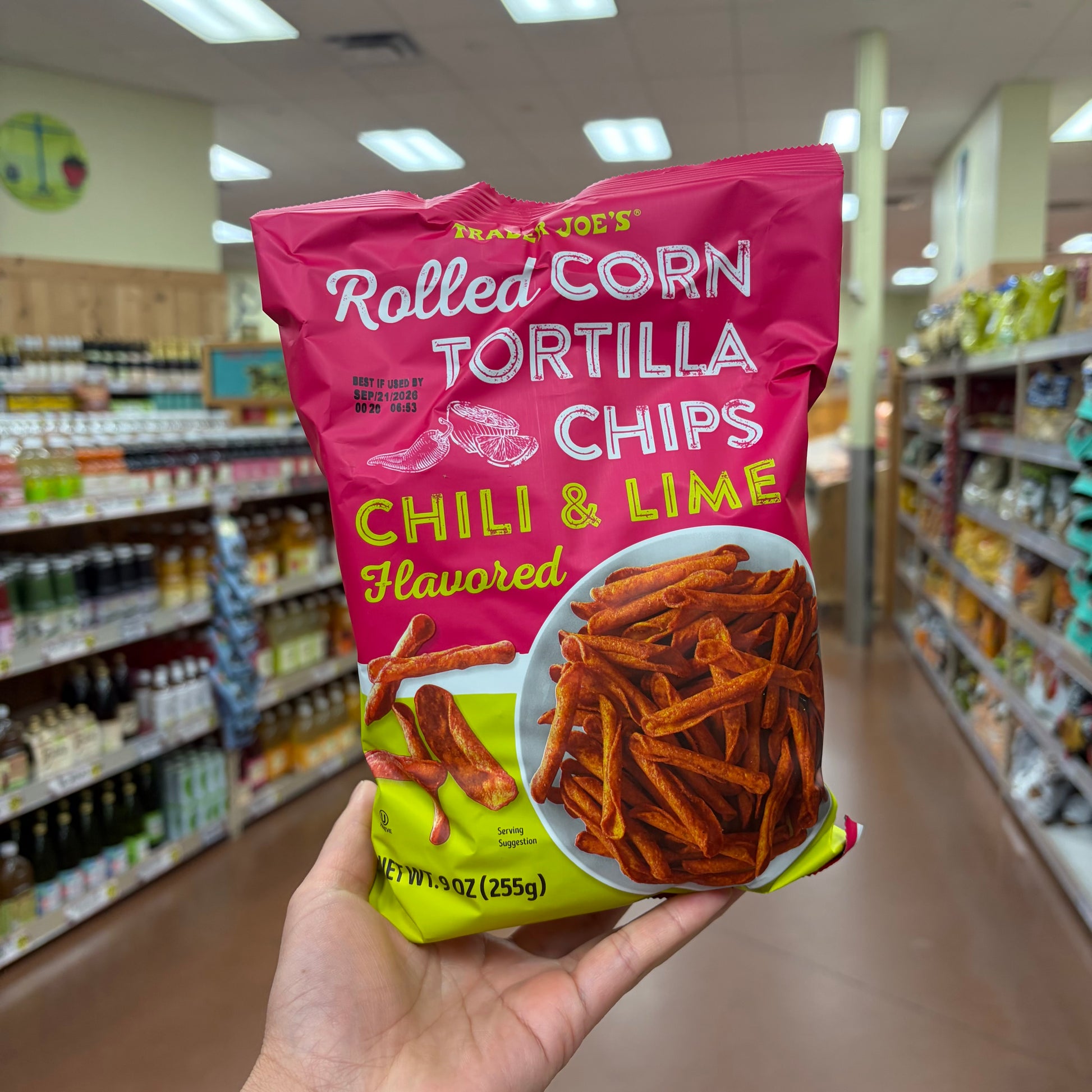 Trader Joe's Rolled Corn Tortilla Chips Chili & Lime Flavored 9 oz (255g)