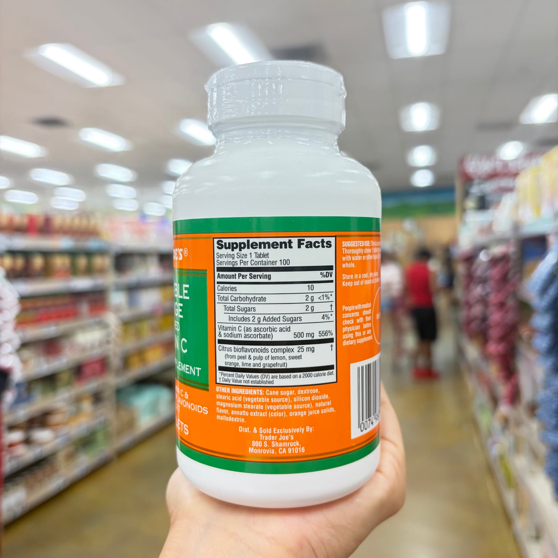 Trader Joe's Chewable Orange Flavored Vitamin C 500 mg Dietary Supplement 100 Tablets