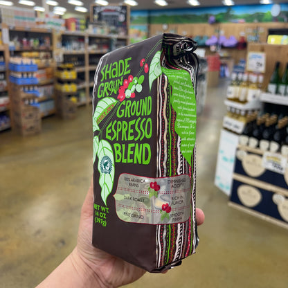 Trader Joe's Shade Grown Ground Espresso Blend Dark Roast 100% Arabica Fine Grind 14 oz