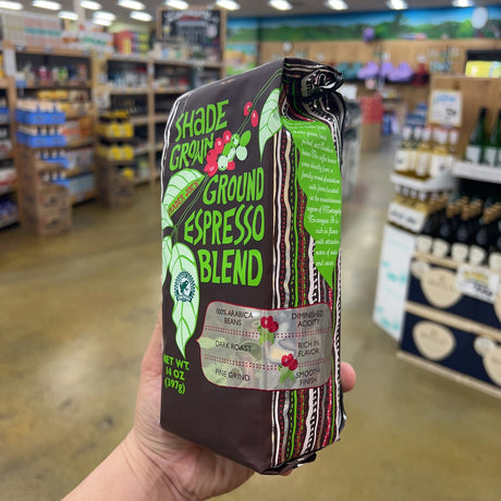 Trader Joe's Shade Grown Ground Espresso Blend Dark Roast 100% Arabica Fine Grind 14 oz