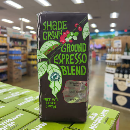 Trader Joe's Shade Grown Ground Espresso Blend Dark Roast 100% Arabica Fine Grind 14 oz