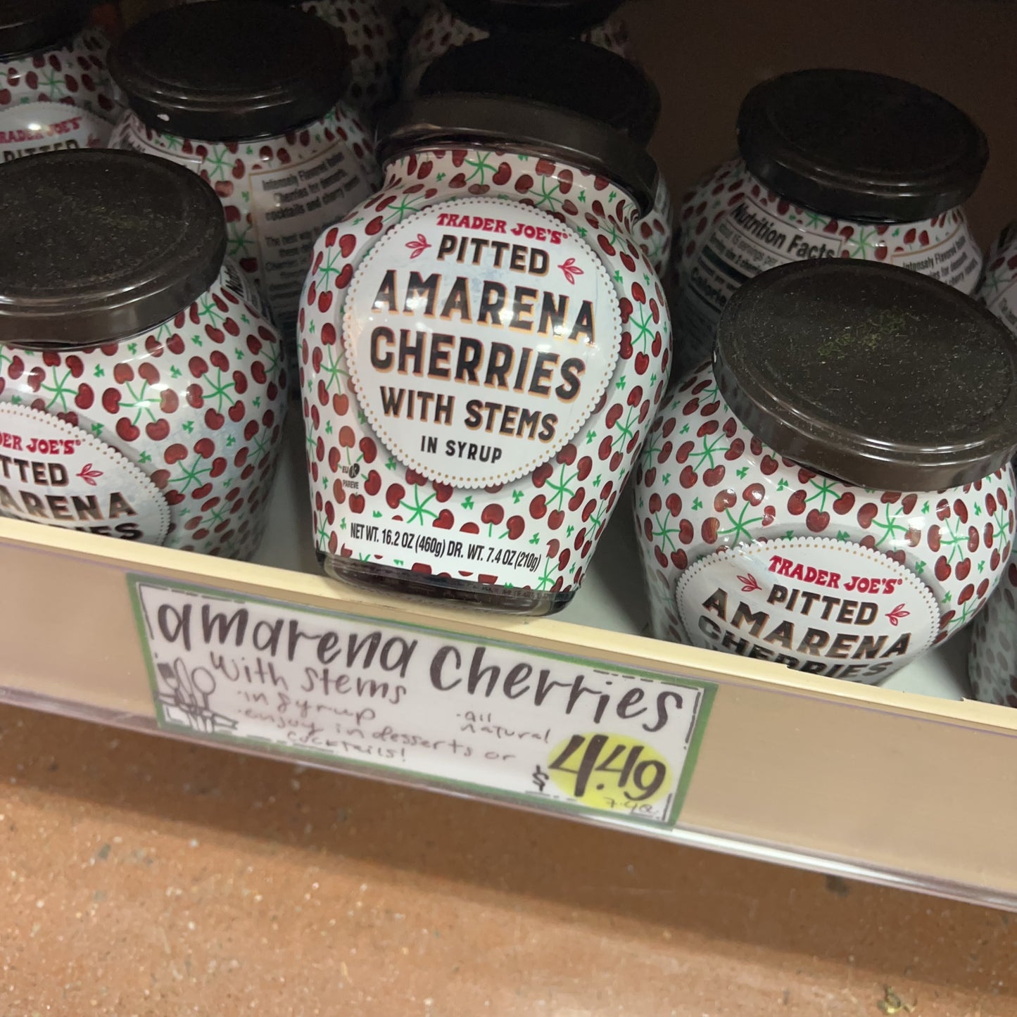 Trader Joe's Pitted Amarena Cherries with Stems in Syrup, 16.2 oz (460g)