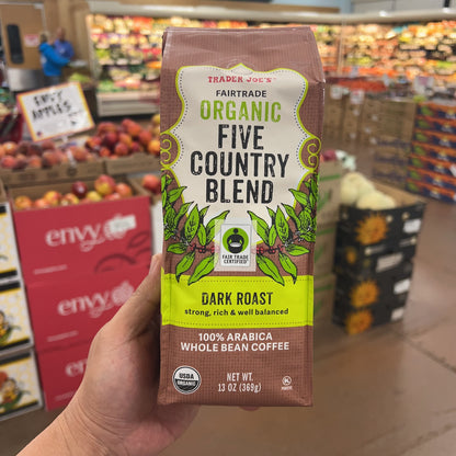 Trader Joe's Fairtrade Organic Five Country Blend Dark Roast Whole Bean Coffee