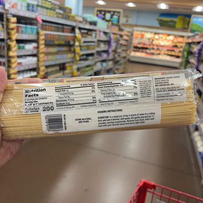 Trader Joe's Organic Pasta Spaghetti package front — full label with net wt 16 oz (1 LB) 454 g