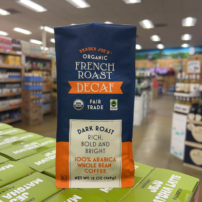 Trader Joe's Organic French Roast Decaf Coffee Dark Roast 100% Arabica Whole Bean 13 oz