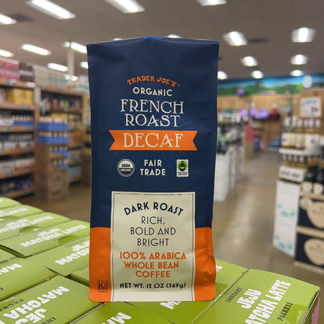 Trader Joe's Organic French Roast Decaf Coffee Dark Roast 100% Arabica Whole Bean 13 oz