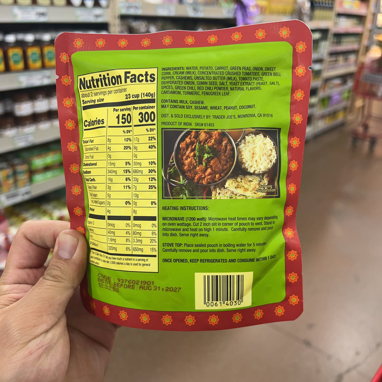 Trader Joe's Indian Fare Tikka Vegetables 10 oz
