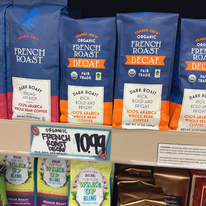 Trader Joe's Organic French Roast Decaf Coffee Dark Roast 100% Arabica Whole Bean 13 oz