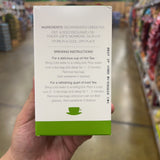 Trader Joe's Decaffeinated Green Tea back panel: Ingredients Decaffeinated Green Tea, Dist. Sold Exclusively by Trader Joe's Monrovia CA 91016, Store in a cool dry place, brewing instructions hot tea bring cold water to rolling boil pour over tea bag steep 1-2 minutes remove tea bag add sweetener if desired, iced tea bring cold water to rolling boil pour 4 cups over 3-5 bags steep 1-2 minutes remove bags pour over ice add sweetener if desired