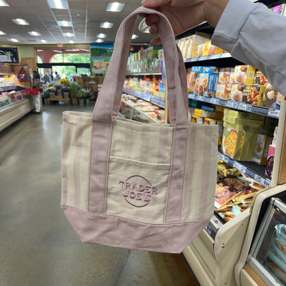Trader Joe's Mini Pastel Striped Canvas Tote Bag Pastel Pink — limited edition reusable bag, available online