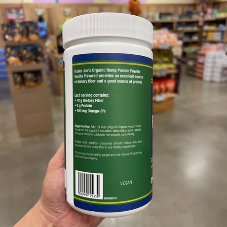 Trader Joe's Organic Hemp Protein Powder Vanilla Flavored 16 oz – package detail view 6