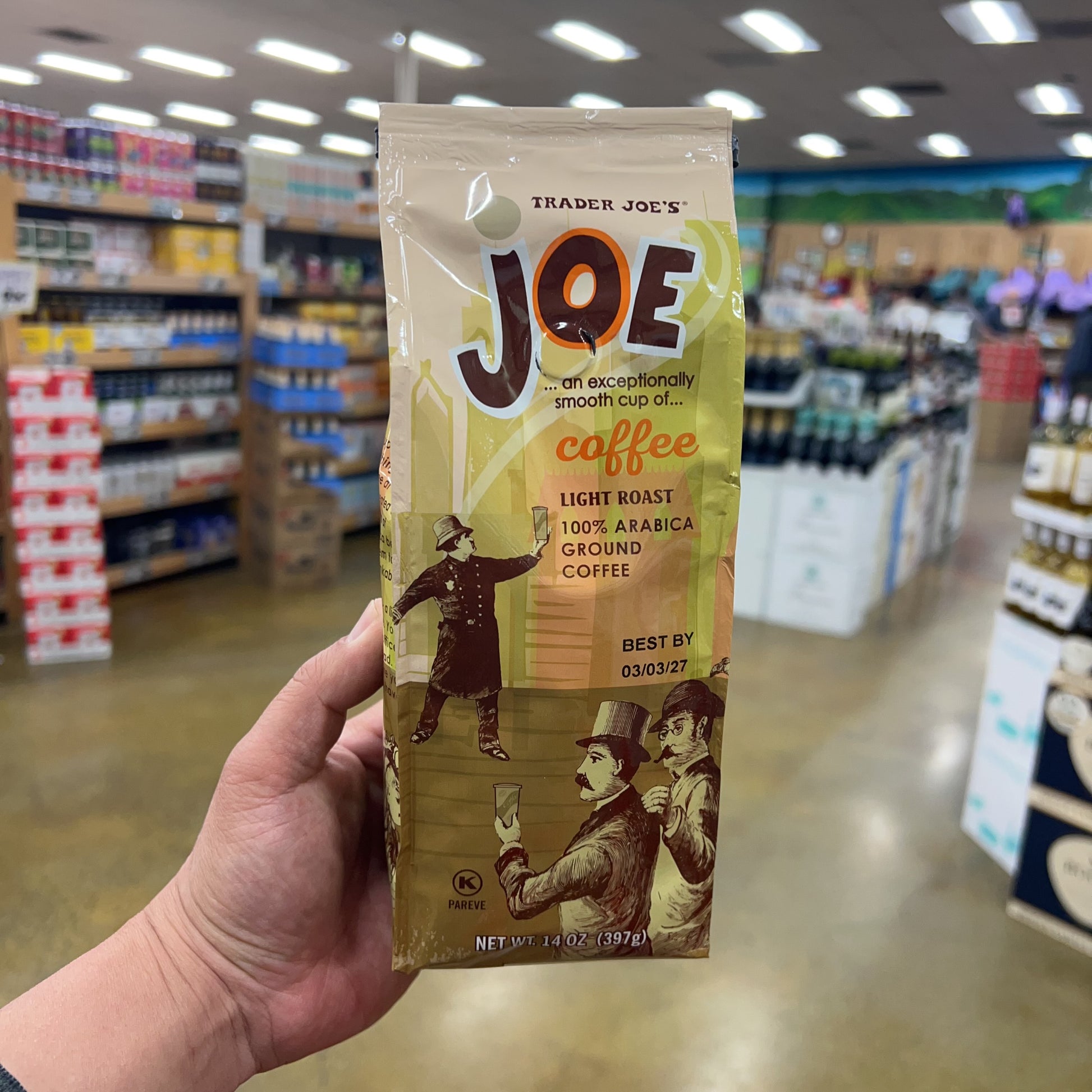 Trader Joe's Joe Light Roast Ground Coffee Light Roast • 100% Arabica Coffee • Net Wt. 14 oz (397g)