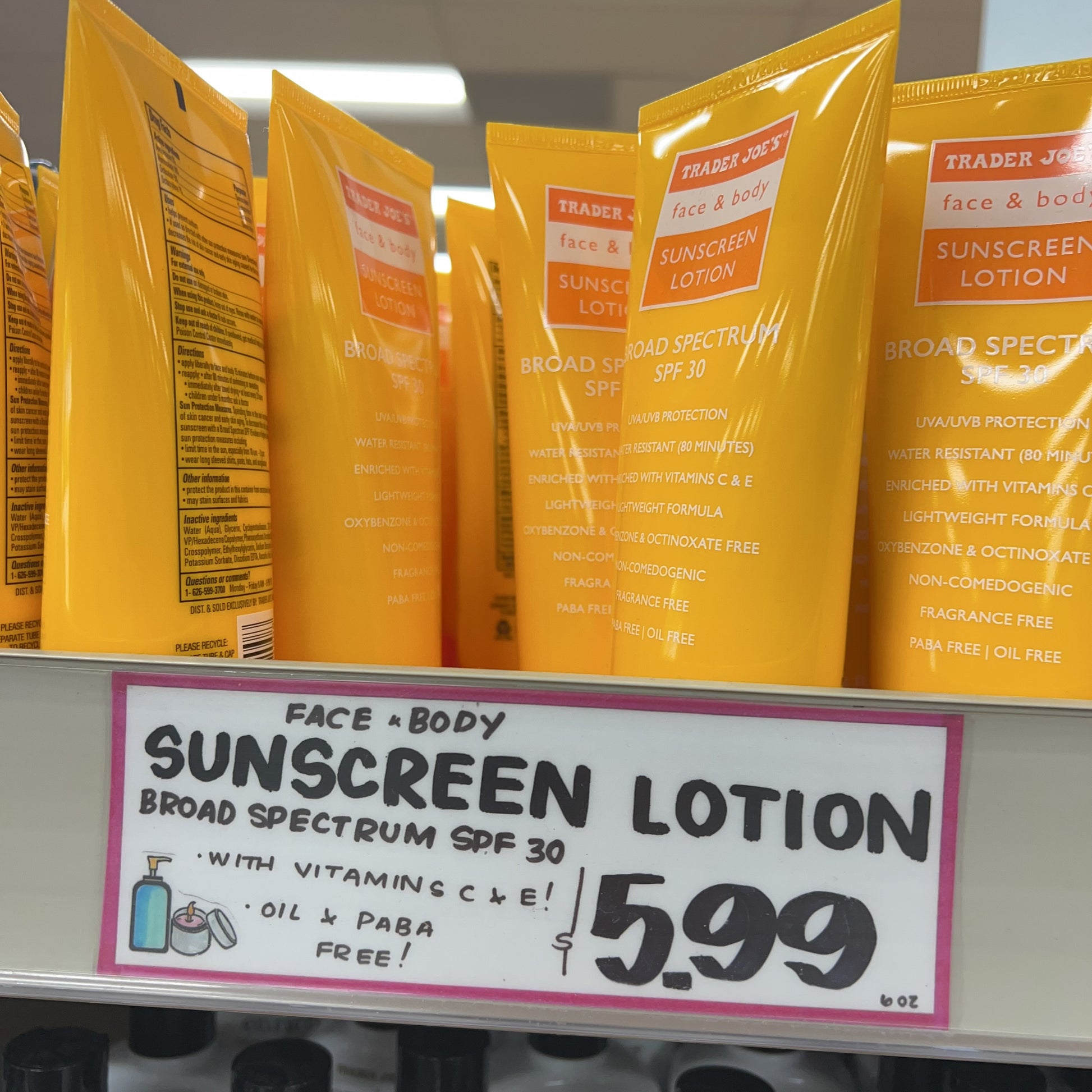 Trader Joe's Face & Body Sunscreen Lotion SPF 30 | Lightweight, Non-Greasy Broad Spectrum UVA/UVB | 6 FL OZ (177mL)