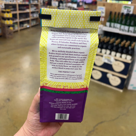 Trader Joe's Organic Fair Trade Wake Up Blend Ground Coffee Medium Roast 100% Arabica 14 oz