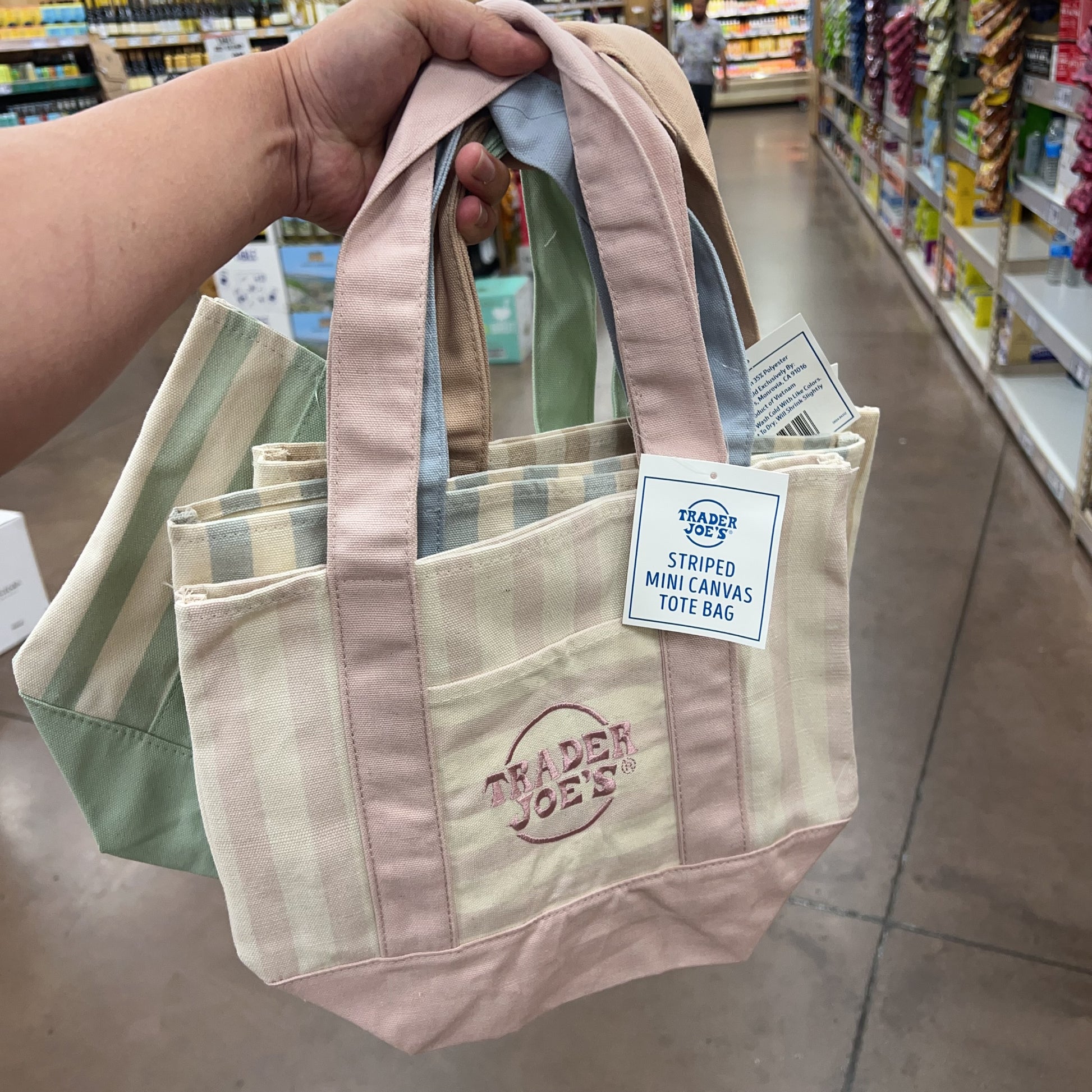 Trader Joe's Mini Pastel Striped Canvas Tote Bag (Pastel Pink)