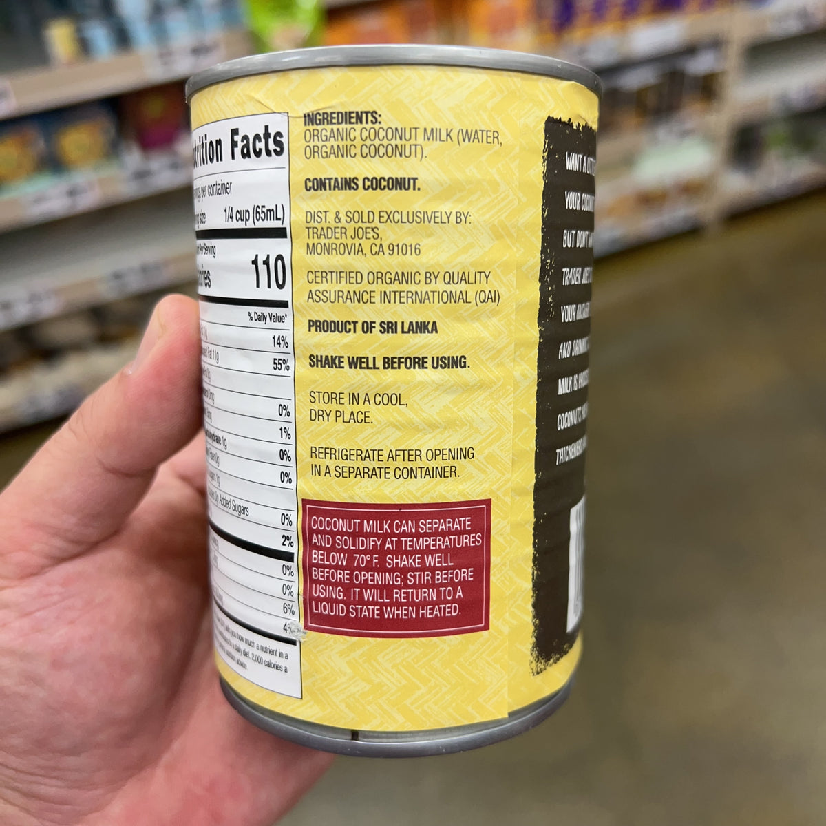 Trader Joe's Organic Coconut Milk, 13.5 fl oz product image 3