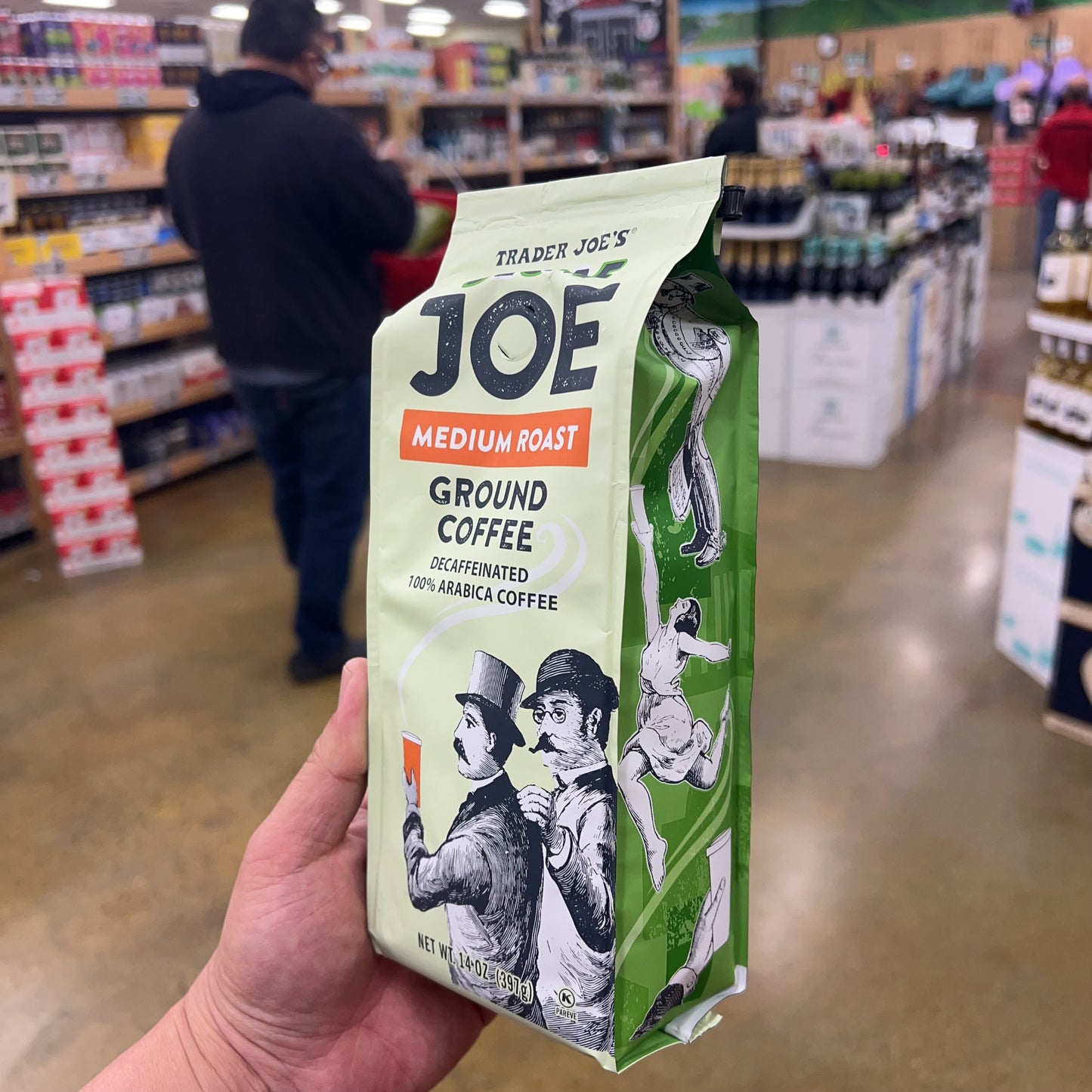 Trader Joe's Decaf Joe Medium Roast Ground Coffee Decaffeinated • 100% Arabica Coffee • Net Wt. 14 oz (397g)