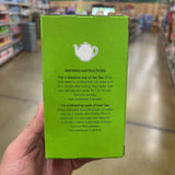 Trader Joe's Organic Green Tea brewing instructions side panel: hot tea bring cold water to rolling boil let cool 1 minute pour over one tea bag steep 1-2 minutes remove tea bag add sweetener if desired, iced tea bring cold water to rolling boil let cool 1 minute pour 4 cups over 3-5 bags steep 1-2 minutes remove bags pour over ice add sweetener if desired