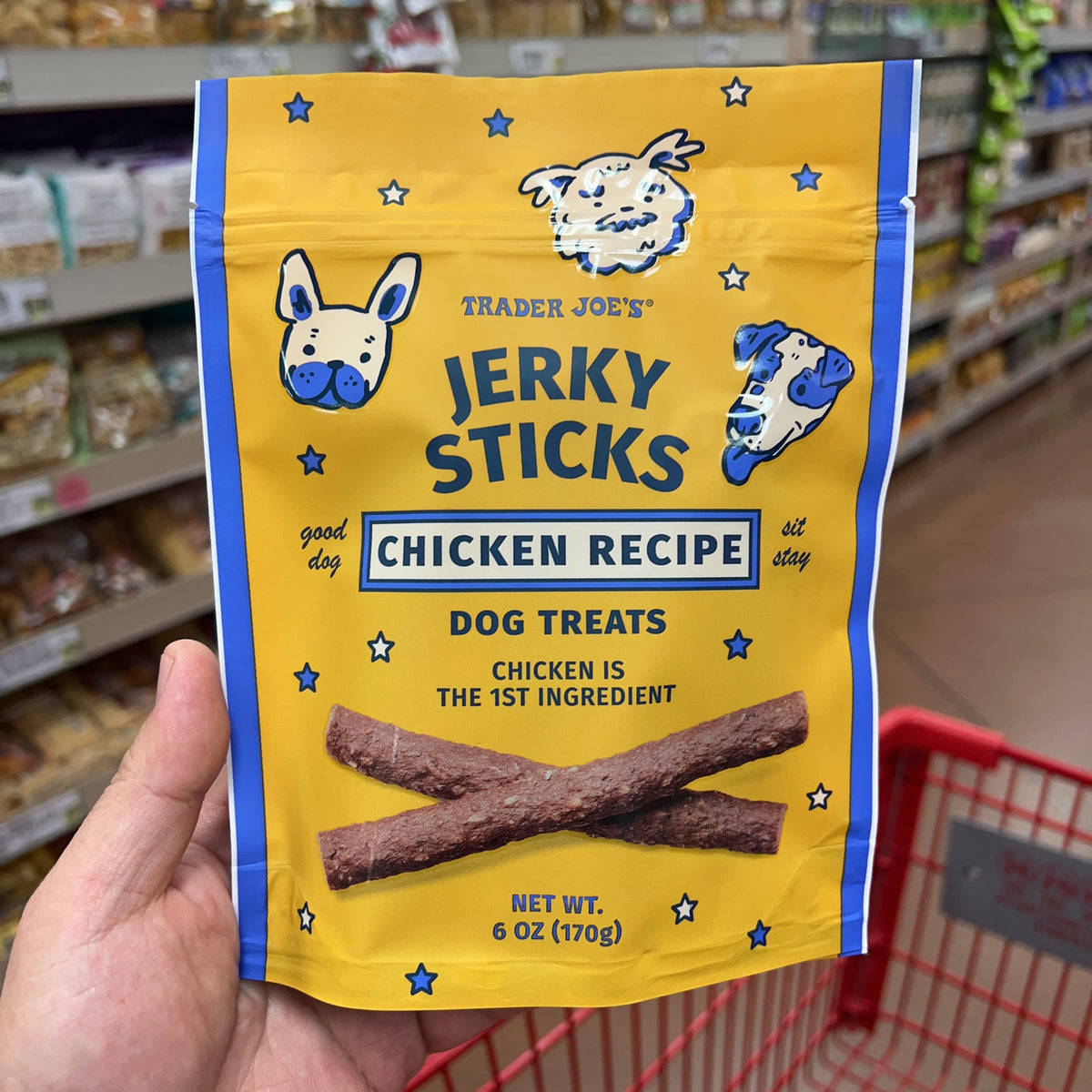 Trader Joe's Chicken Jerky Sticks Dog Treats — front package view