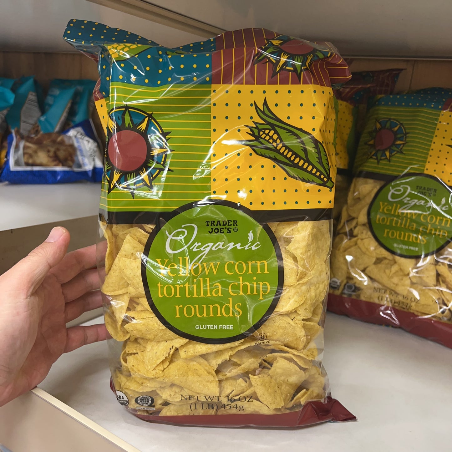 Trader Joe's Organic Tortilla Chips 16 oz (1 lb) — Yellow, Blue & White Corn product image