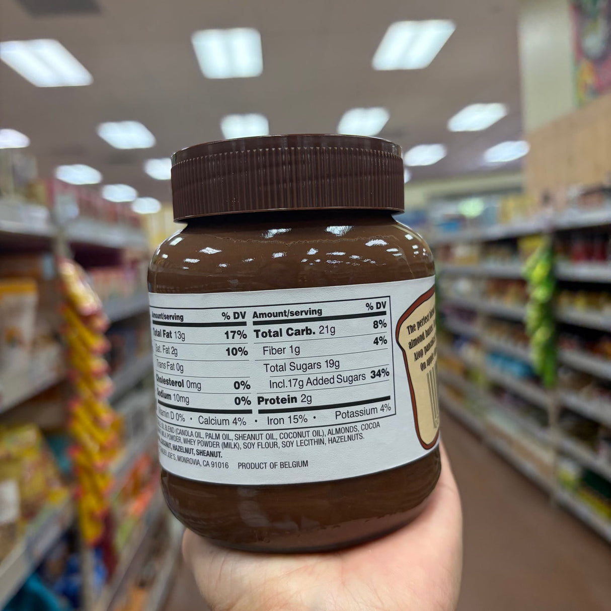 Trader Joe's Cocoa Almond Spread 13 oz No Palm Oil Made in Belgium