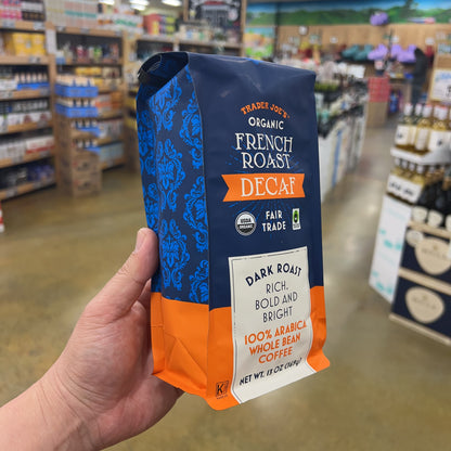 Trader Joe's Organic French Roast Decaf Coffee Dark Roast 100% Arabica Whole Bean 13 oz