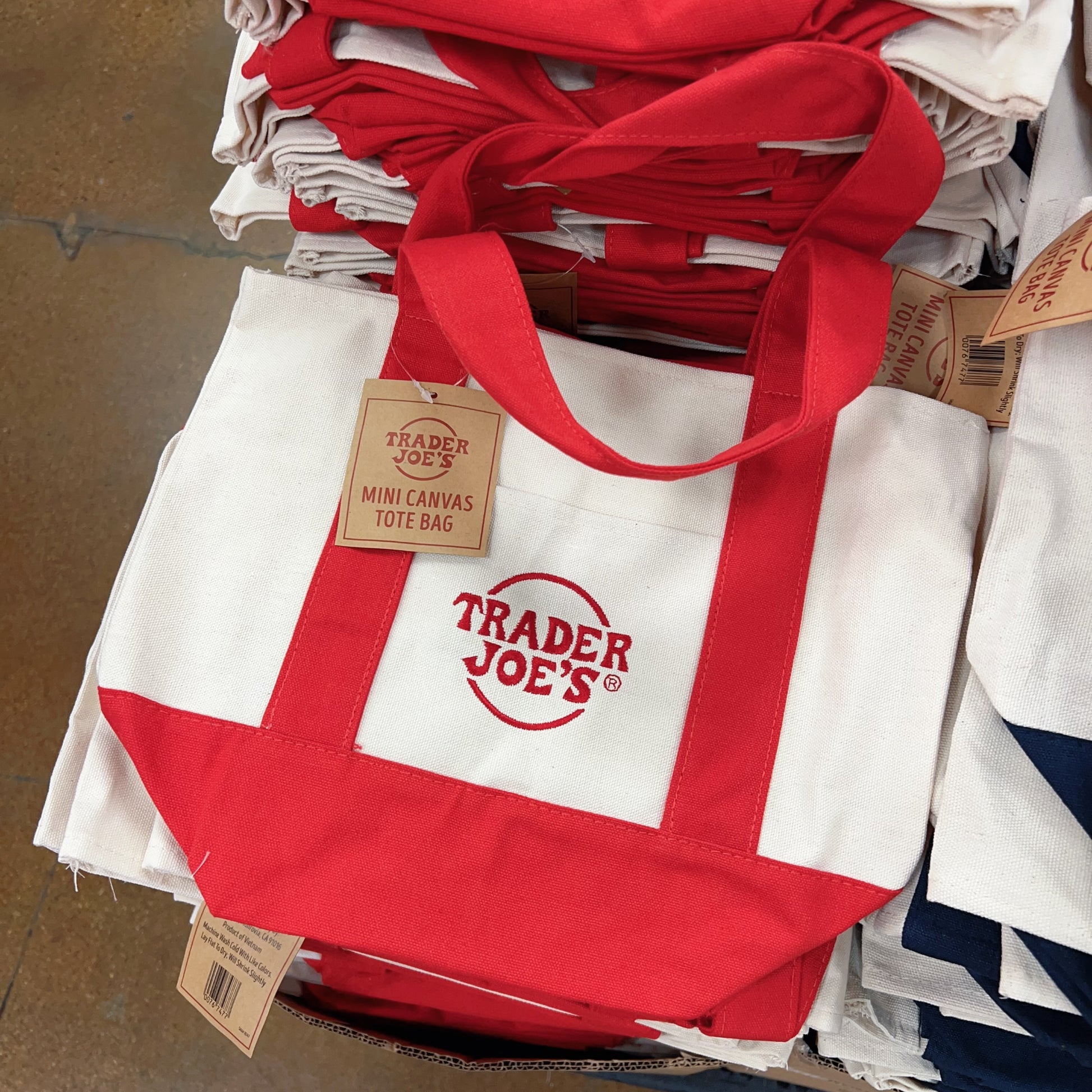 Trader Joe’s Mini Canvas Tote Bag Red Reusable Limited Edition