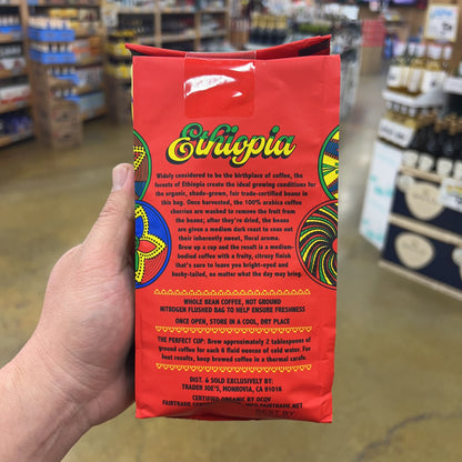 Trader Joe's Organic Fair Trade Shade Grown Ethiopian Coffee Medium Dark Roast 100% Arabica Whole Bean 13 oz