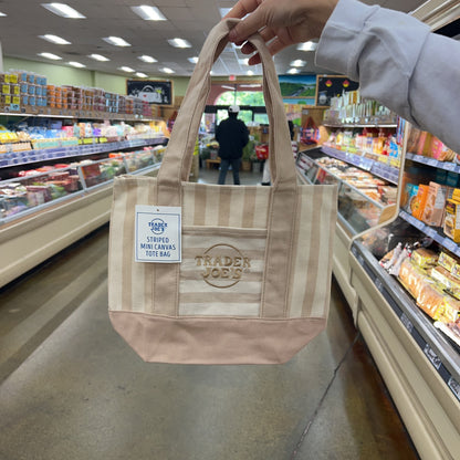 Trader Joe's Mini Pastel Striped Canvas Tote Bag Neutral Beige — limited edition reusable bag, available online