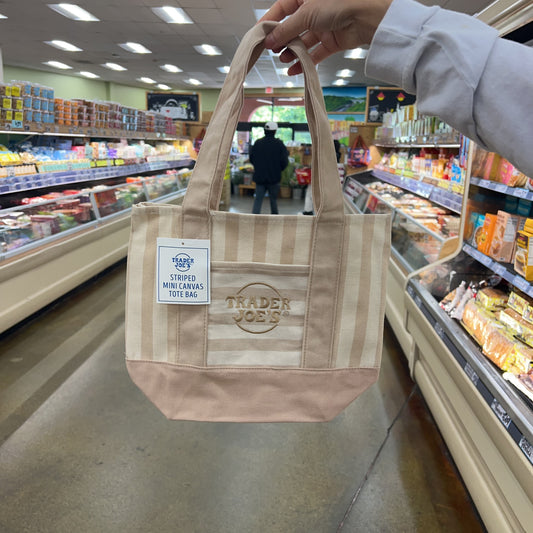 Trader Joe's Mini Pastel Striped Canvas Tote Bag (Neutral Beige)