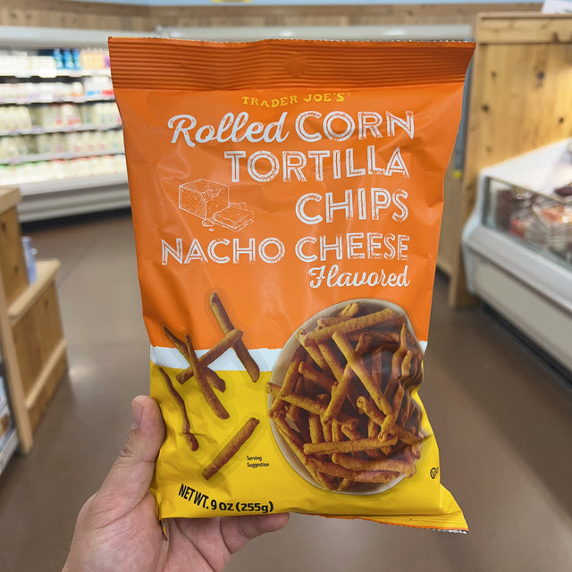 Trader Joe's Rolled Corn Tortilla Chips Nacho Cheese Flavored 9 oz product image