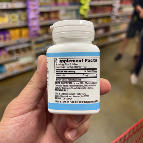 Trader Joe's Chewable Melatonin Peppermint 3 mg 100 Tablets – package detail view 2