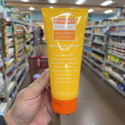 Trader Joe's Face & Body Sunscreen Lotion SPF 30 Broad Spectrum 6 fl oz