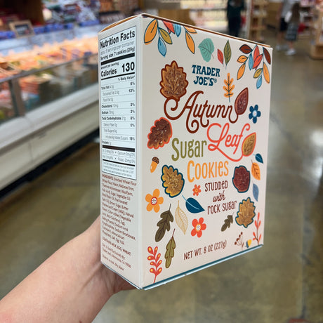 Trader Joe's Autumn Sugar Leaf Cookies — close-up packaging detail
