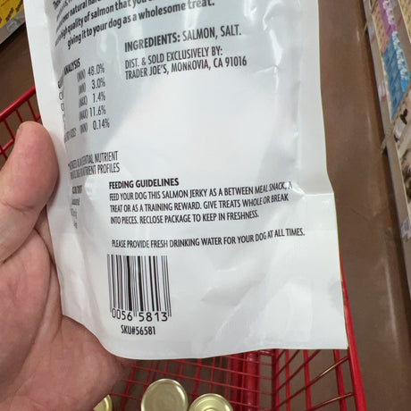 Trader Joe's Salmon Jerky Dog Treats — product label detail