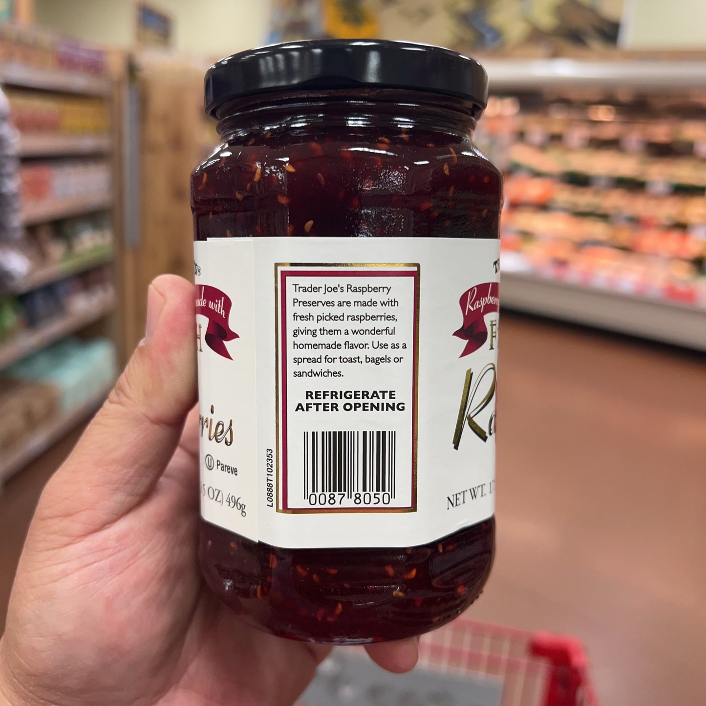 Trader Joe's Raspberry Preserves made with Fresh Raspberries, 17.5 oz (496g)
