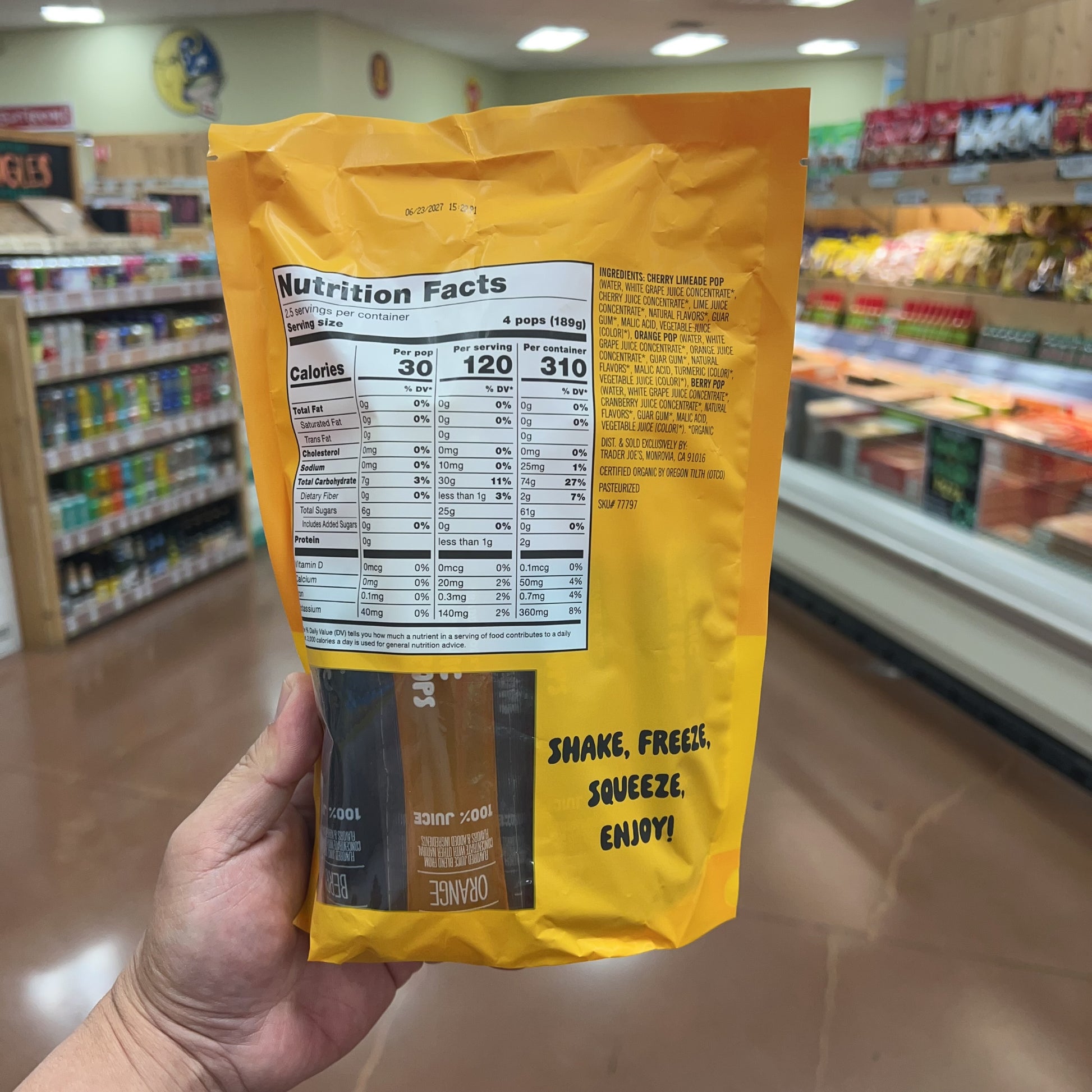 Trader Joe's Organic Freezer Pops 100% Juice — 10 Pops (Orange, Berry, Cherry Limeade)