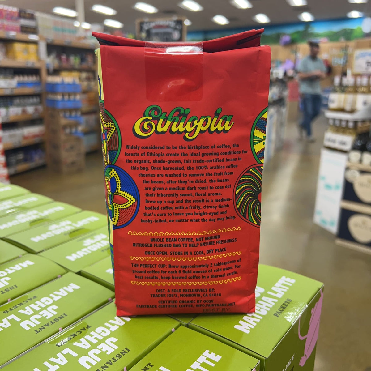 Trader Joe's Organic Fair Trade Shade Grown Ethiopian Coffee Medium Dark Roast 100% Arabica Whole Bean 13 oz