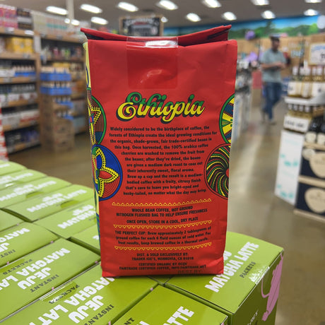 Trader Joe's Organic Fair Trade Shade Grown Ethiopian Coffee Medium Dark Roast 100% Arabica Whole Bean 13 oz