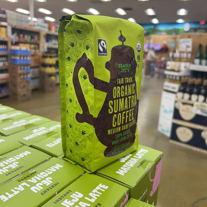 Trader Joe's Fair Trade Organic Sumatra Coffee Medium Dark Roast 100% Arabica Whole Bean 13 oz
