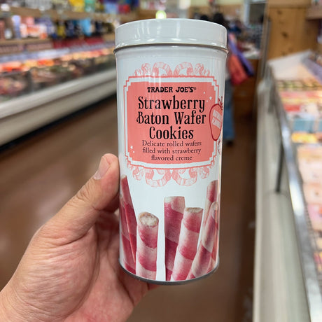 Trader Joe's Strawberry Baton Wafer Cookies 5 oz (142g) | Strawberry Crème | Metal Tin