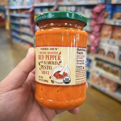 Trader Joe's Organic Roasted Red Pepper & Almond Pesto Sauce 9.87 oz (280g) | USDA Organic | Made in Italy