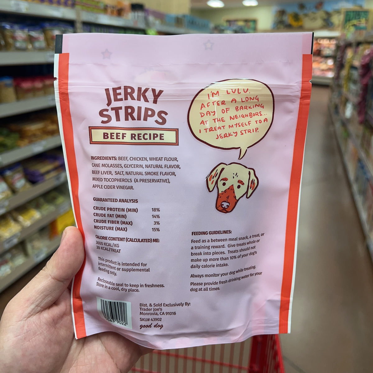 Trader Joe's Beef Jerky Strips Dog Treats — product label detail