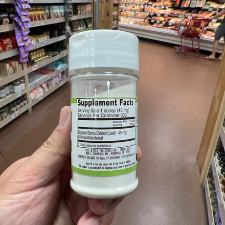 Trader Joe's Organic Stevia Extract Powder — ingredients and allergen info packaging detail