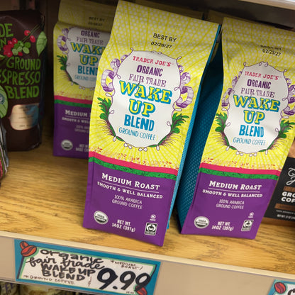 Trader Joe's Organic Fair Trade Wake Up Blend Ground Coffee Medium Roast 100% Arabica 14 oz