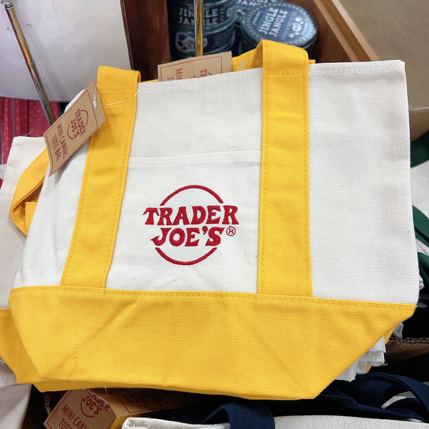 Trader Joe’s Mini Canvas Tote Bag Yellow Reusable Limited Edition