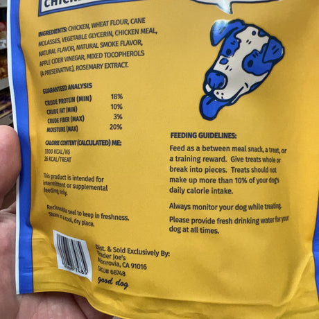 Trader Joe's Chicken Jerky Sticks Dog Treats — product label detail