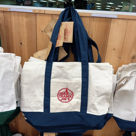 Trader Joe's Large Pastel Canvas Tote Bag 2026 Limited Edition Navy Blue