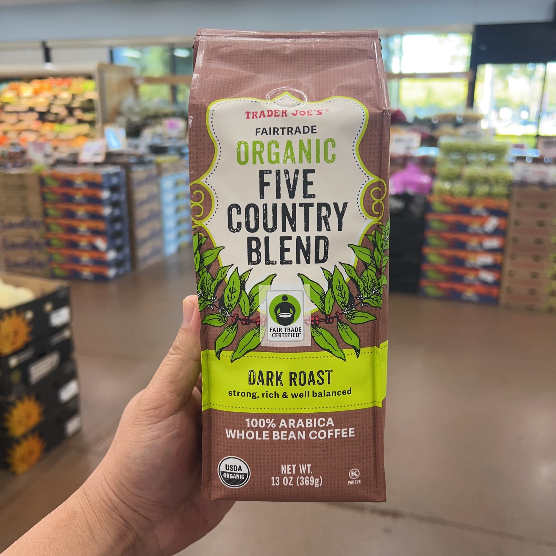 Trader Joe's Fairtrade Organic Five Country Blend Dark Roast Whole Bean Coffee